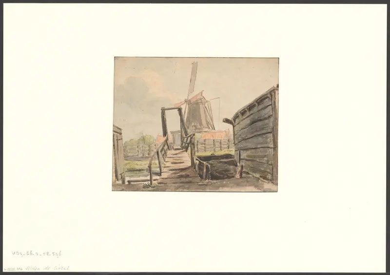 Gezicht op het Kerkpad met de brug over de Vinkenbuurtsloot en molen De Wezel Wall Art by Unknown - High-Resolution Digital Print