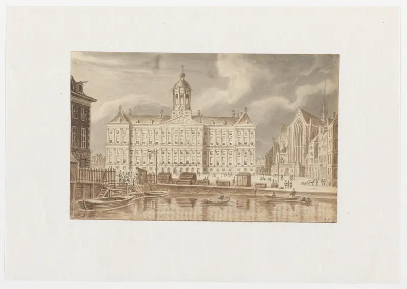 Gezicht op het Koninklijk Paleis en de Nieuwe Kerk op de Dam te Amsterdam Wall Art by Unknown - High-Resolution Digital Print
