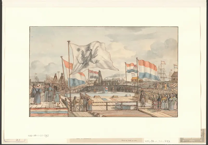 Gezicht op het leggen van de eerste steen van de Westerdoksluis Wall Art by Unknown - High-Resolution Digital Print