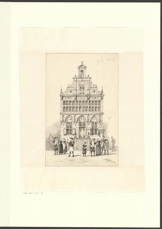 Gezicht op het oud-Hollands stadhuis gebouwd voor de tentoonstelling van Voedingsmiddelen op het Museumplein van 1887 Wall Art by Unknown - High-Resolution Digital Print