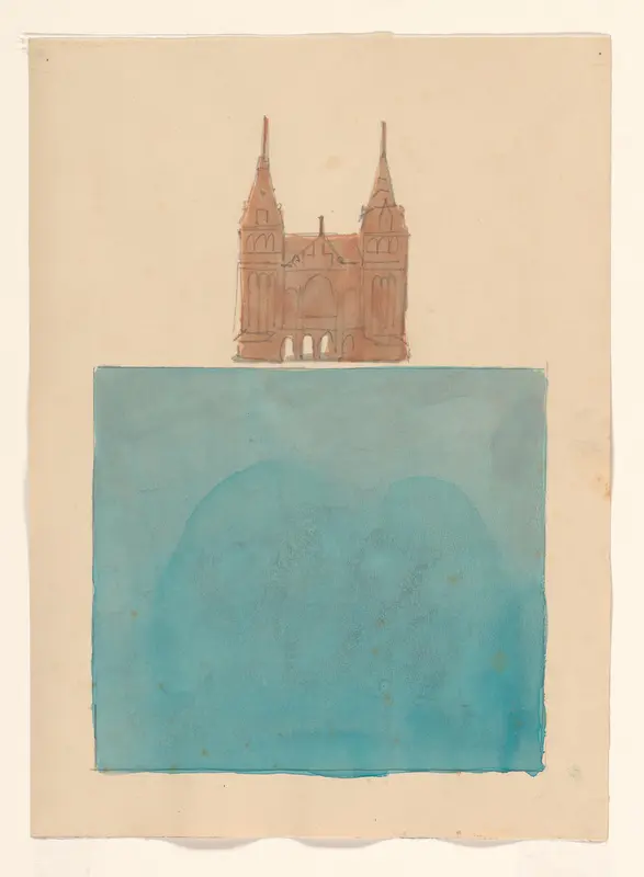 Gezicht op het Rijksmuseum, zijde Stadhouderskade, boven een blauw vlak Wall Art by anonymous - High-Resolution Digital Print
