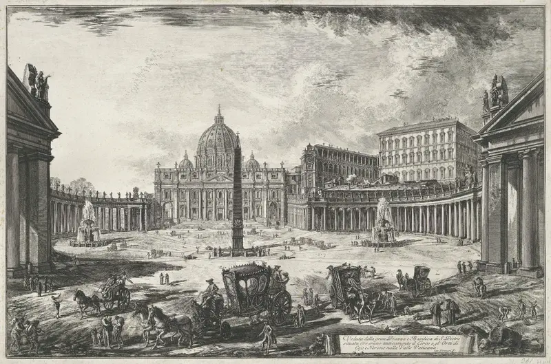 Gezicht op het Sint-Pietersplein met de Sint-Pietersbasiliek te Vaticaanstad Wall Art by Unknown - High-Resolution Digital Print