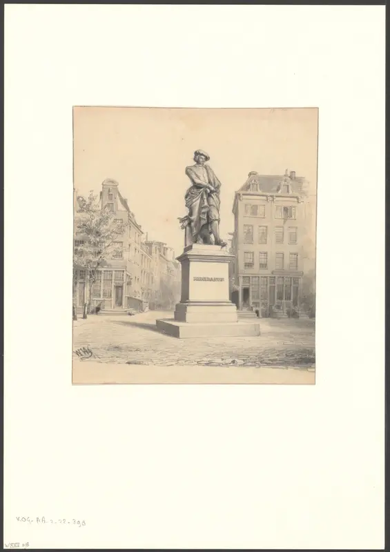 Gezicht op het standbeeld van Rembrandt voor de Reguliersdwarsstraat Wall Art by Unknown - High-Resolution Digital Print