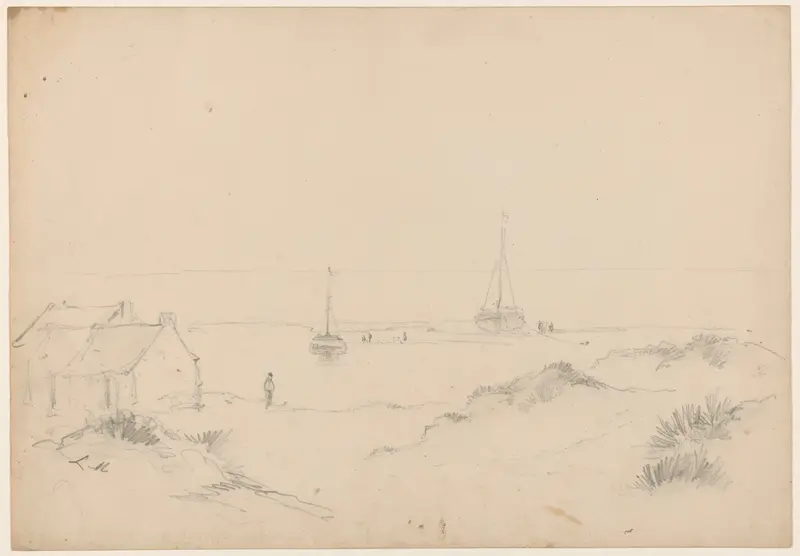 Gezicht op het strand met twee schepen Wall Art by Louis Meijer - High-Resolution Digital Print