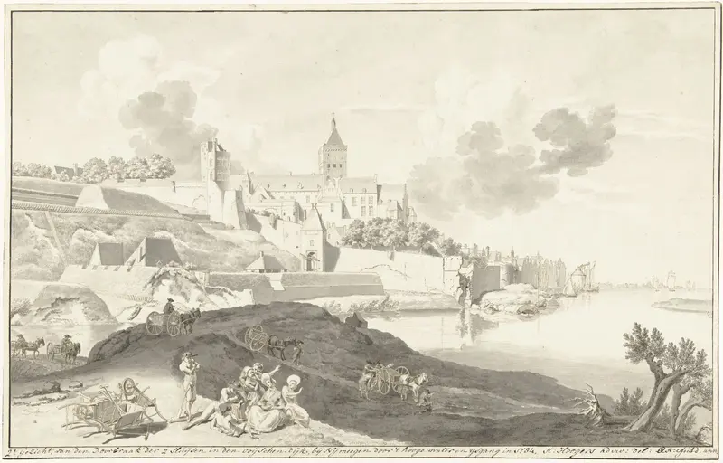 Gezicht op het Valkhof te Nijmegen en de doorgebroken Oischendijk, 1784 Wall Art by Hendrik Hoogers - High-Resolution Digital Print