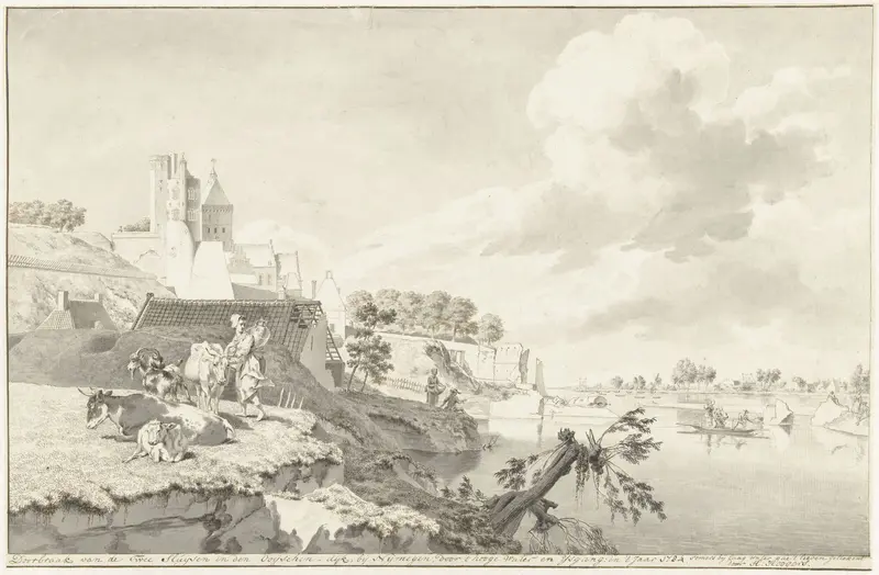Gezicht op het Valkhof te Nijmegen en de doorgebroken sluizen bij de Ooischendijk, 1784 Wall Art by Hendrik Hoogers - High-Resolution Digital Print