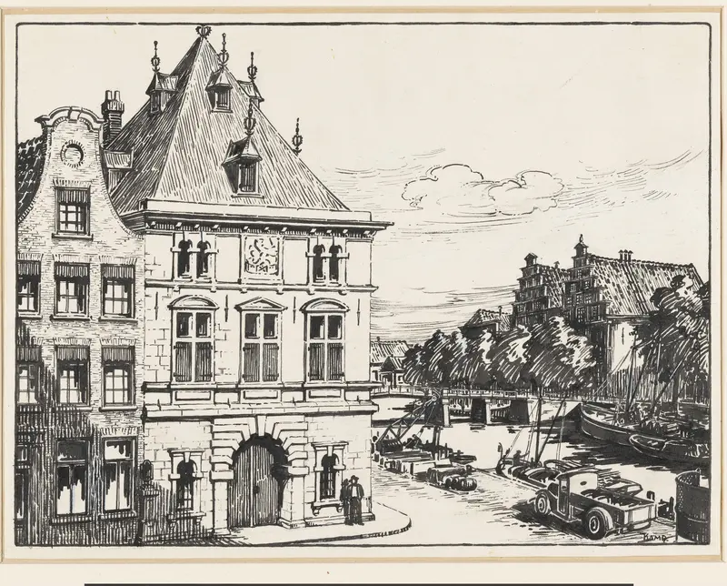 Gezicht op het Waaggebouw en de Gravenstenenbrug in Haarlem Wall Art by Unknown - High-Resolution Digital Print