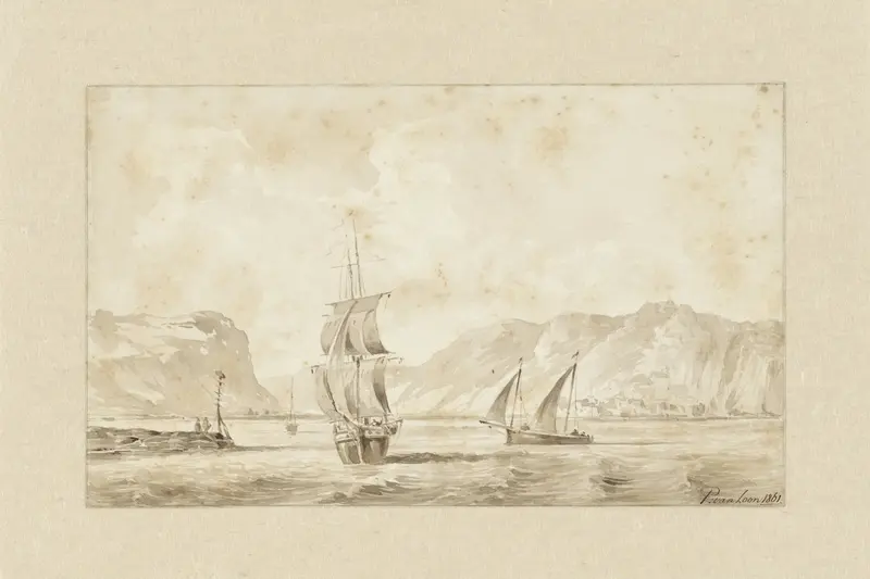 Gezicht op het water bij een rotsachtige kust (Italië?) Wall Art by Unknown - High-Resolution Digital Print