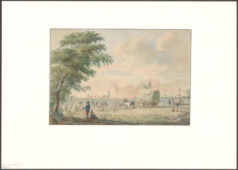 Gezicht op hooiende boeren buiten Amsterdam Wall Art by anonymous - High-Resolution Digital Print