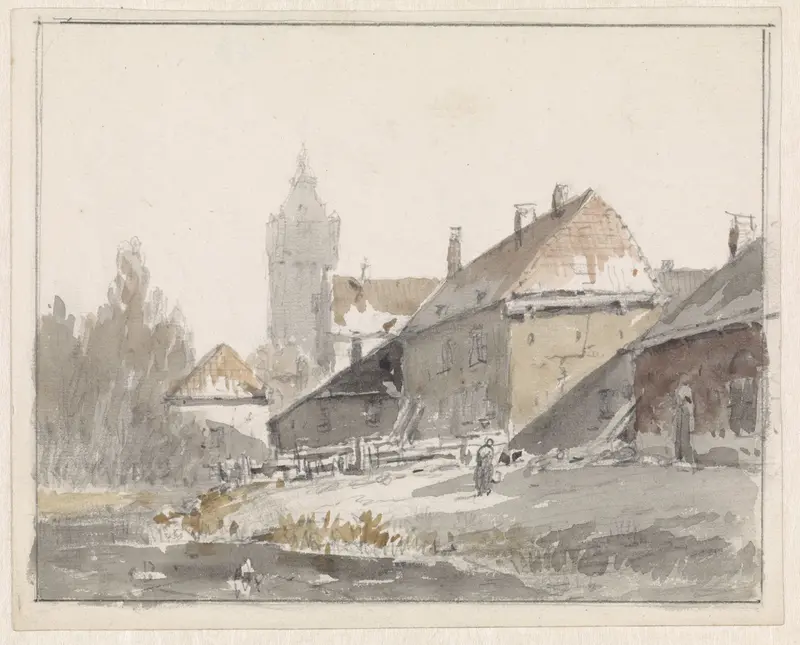 Gezicht op huizen aan de rand van een stad Wall Art by Adrianus Eversen - High-Resolution Digital Print