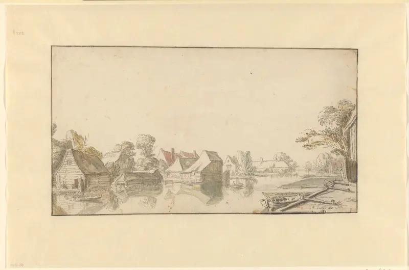 Gezicht op huizen aan een rivier Wall Art by Abraham de Latombe - High-Resolution Digital Print