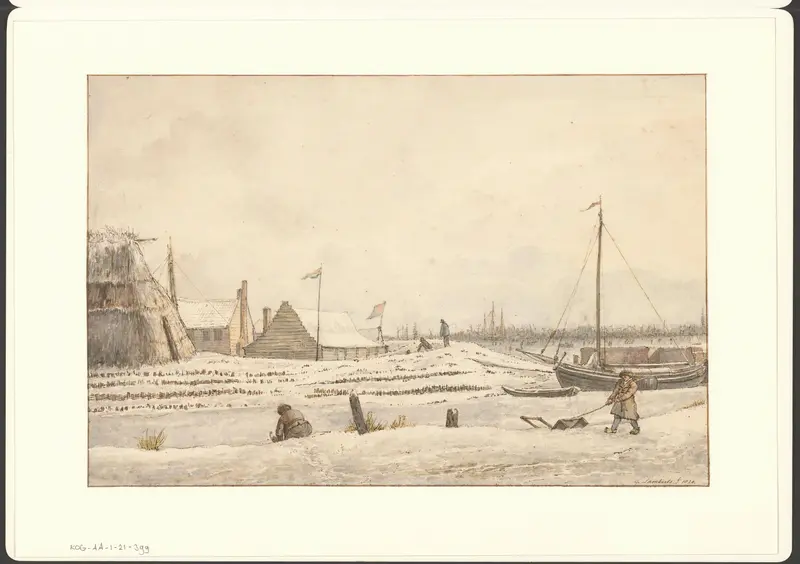 Gezicht op huizen en hutten bij de Willemsluis Wall Art by Unknown - High-Resolution Digital Print