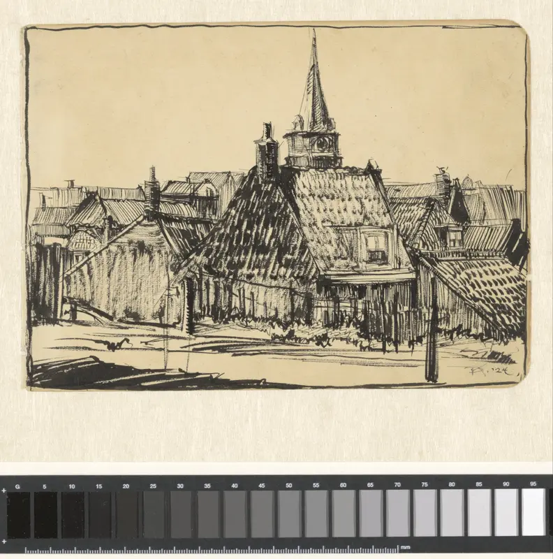 Gezicht op huizen en kerk in Scheveningen Wall Art by Unknown - High-Resolution Digital Print