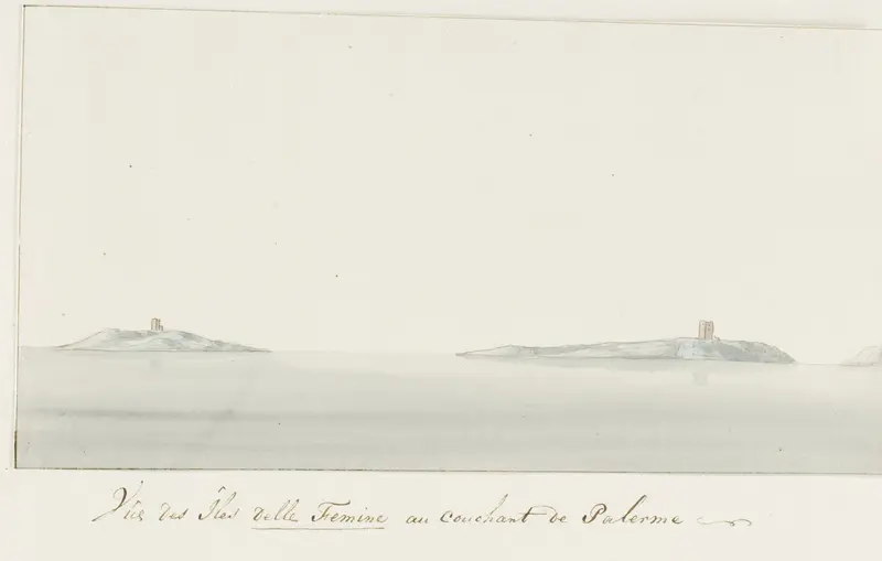 Gezicht op Isola delle Femine ten westen Palermo Wall Art by Louis Ducros - High-Resolution Digital Print