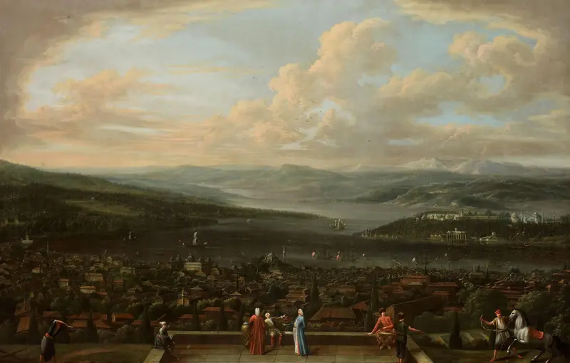 Gezicht op Istanbul vanuit de Nederlandse ambassade in Pera Wall Art by Jean Baptiste Vanmour - High-Resolution Digital Print