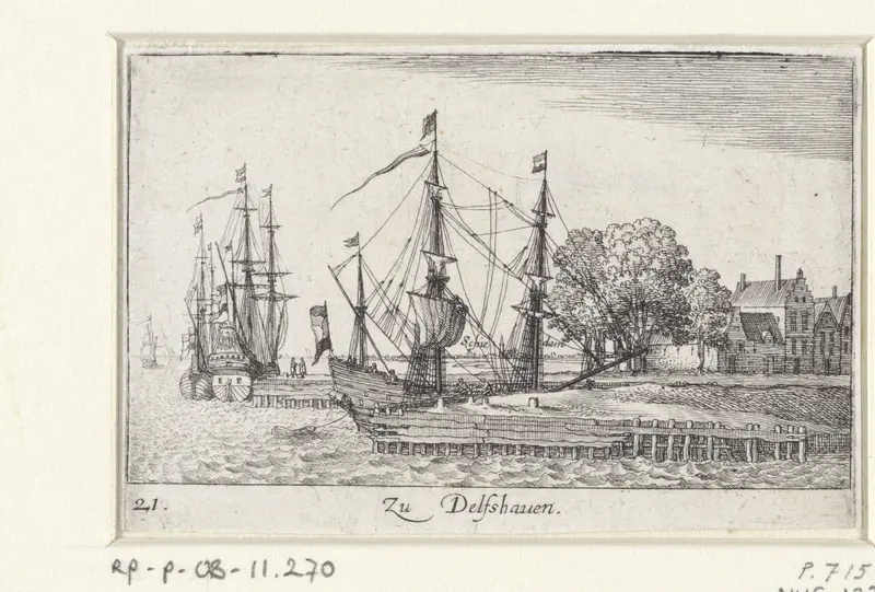 Gezicht op kade van Delfshaven met schepen Wall Art by Abraham Hogenberg - High-Resolution Digital Print
