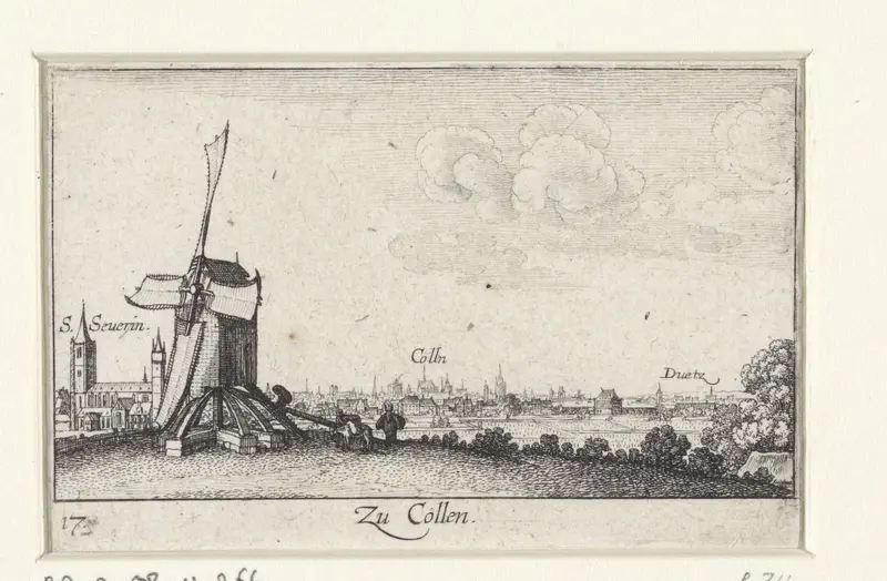 Gezicht op Keulen met molen op voorgrond Wall Art by Wenceslaus Hollar - High-Resolution Digital Print