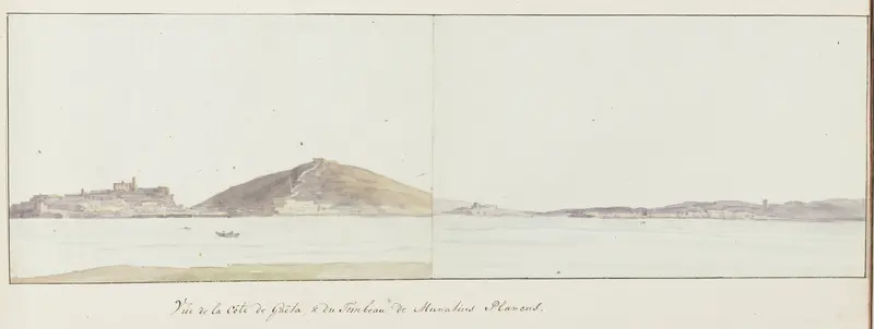 Gezicht op kust van Gaeta en mausoleum van Munatius Plancus (Lucio Munazio Planco) Wall Art by Louis Ducros - High-Resolution Digital Print