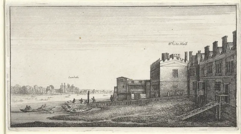 Gezicht op Lambeth gezien over de Theems vanuit Whitehall Stairs Wall Art by Wenceslaus Hollar - High-Resolution Digital Print