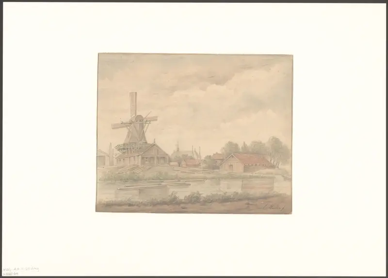 Gezicht op molen De Dommekracht vanaf de Kostverlorenvaart Wall Art by Unknown - High-Resolution Digital Print