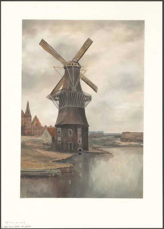 Gezicht op molen De Gooyer aan de Funenkade Wall Art by Unknown - High-Resolution Digital Print