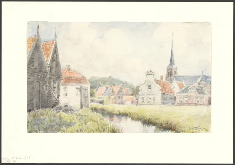 Gezicht op Nieuwendam met de toren van de Sint Augustinuskerk Wall Art by Unknown - High-Resolution Digital Print