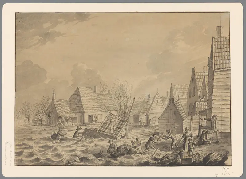 Gezicht op Nieuwendam tijdens de watersnood in 1825 Wall Art by anonymous - High-Resolution Digital Print