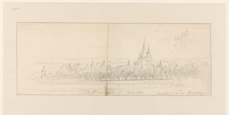 Gezicht op Osnabrück, vanaf de Musenburg