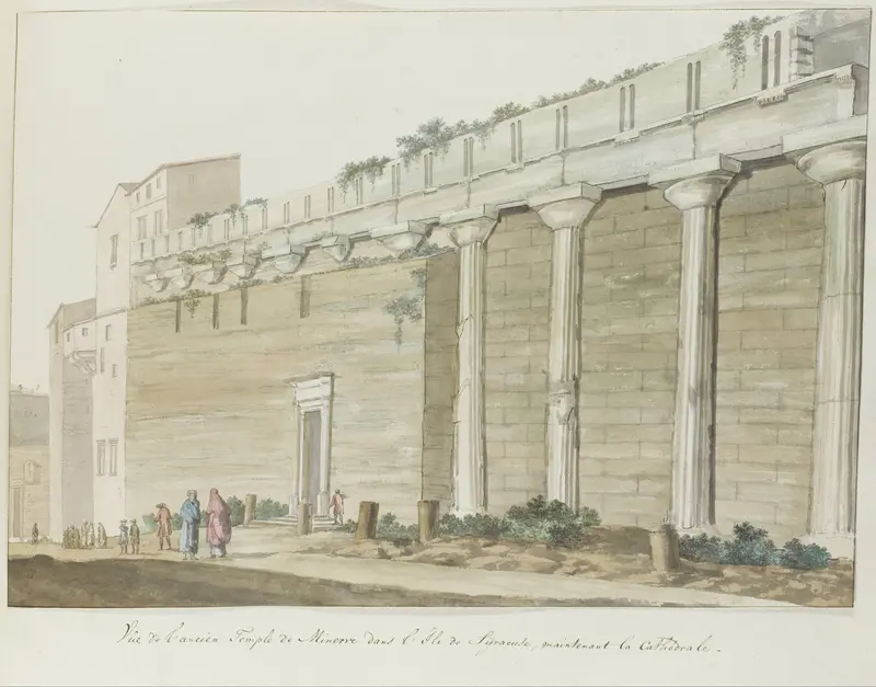 Gezicht op oude Minerva tempel op eiland Syracuse Wall Art by Louis Ducros - High-Resolution Digital Print
