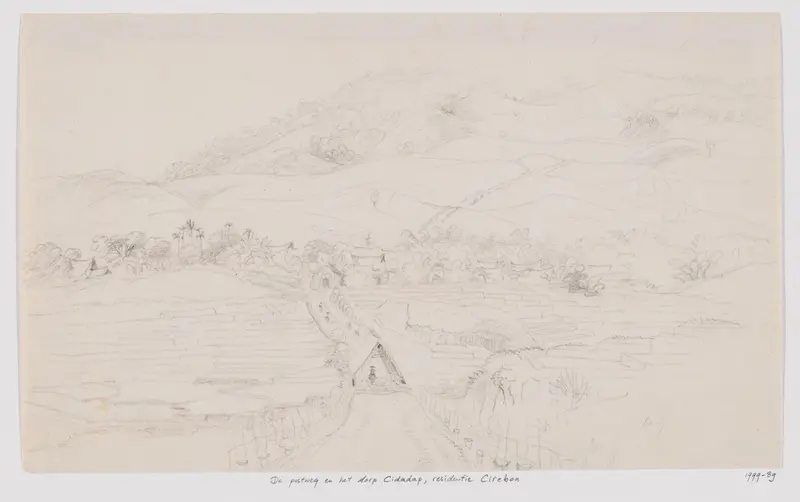 Gezicht op postweg en dorp Cidadap; residentie Cirebon, West-Java Wall Art by Adrianus Johannes Bik - High-Resolution Digital Print