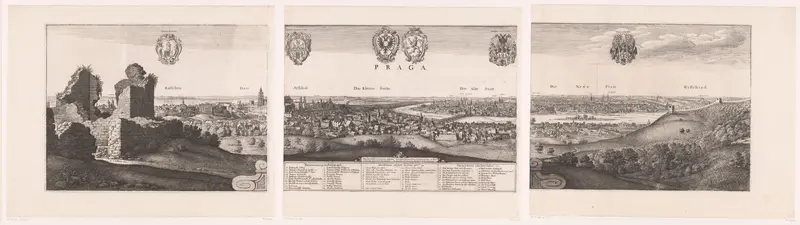 Gezicht op Praag bestaande uit drie delen Wall Art by Unknown - High-Resolution Digital Print