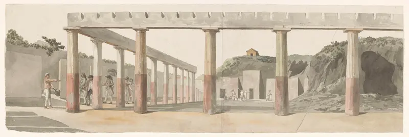 Gezicht op Romeinse kazernes en zuilenrij te Pompeï Wall Art by Louis Ducros - High-Resolution Digital Print