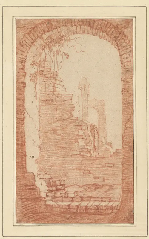 Gezicht op Romeinse ruïnes vanuit een boogvormige opening Wall Art by Unknown - High-Resolution Digital Print