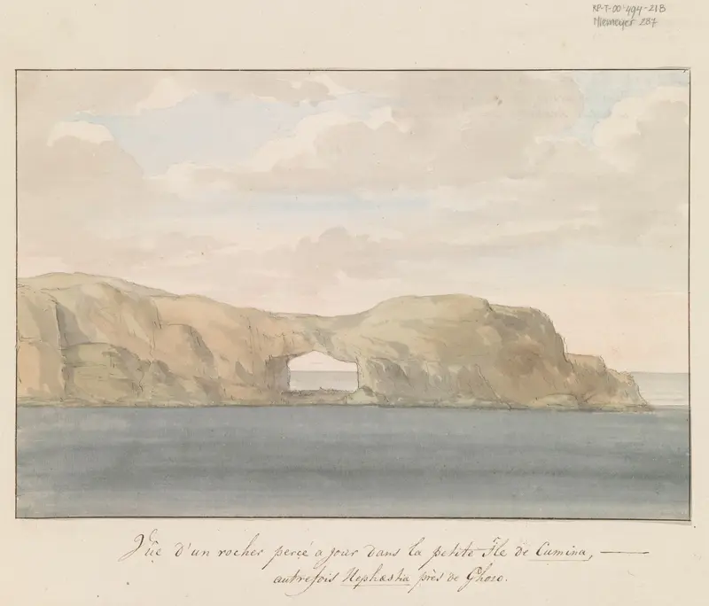 Gezicht op rots met gat op kleine eiland Cumina bij Gozo Wall Art by Louis Ducros - High-Resolution Digital Print