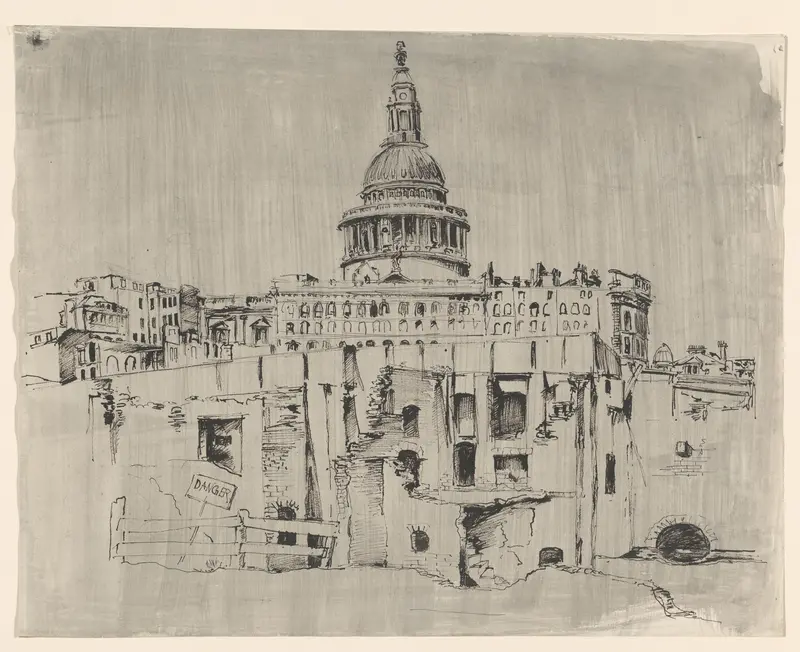 Gezicht op ruïnes en Saint Paul's Cathedral Wall Art by Koert Delmonte - High-Resolution Digital Print
