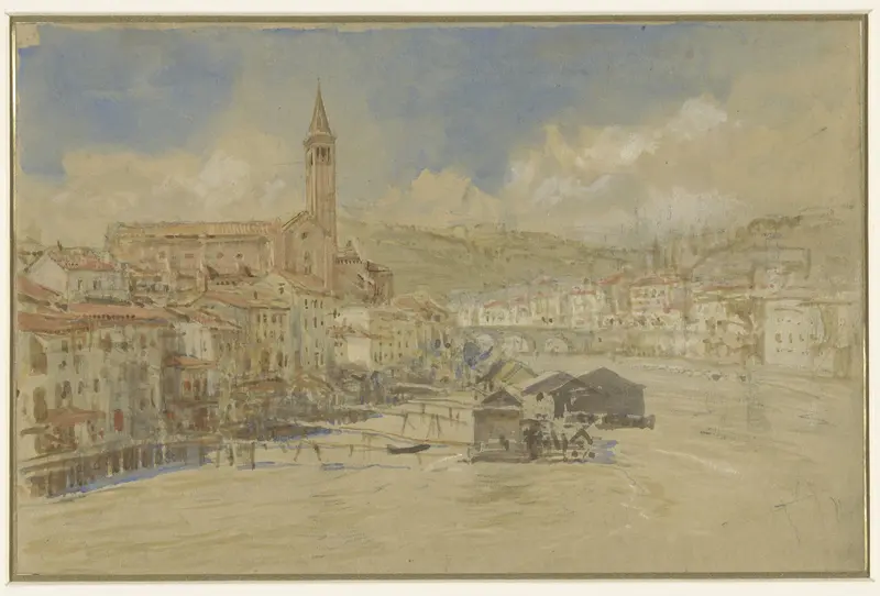 Gezicht op S. Anastasia te Verona, over de Adige Wall Art by John Ruskin - High-Resolution Digital Print