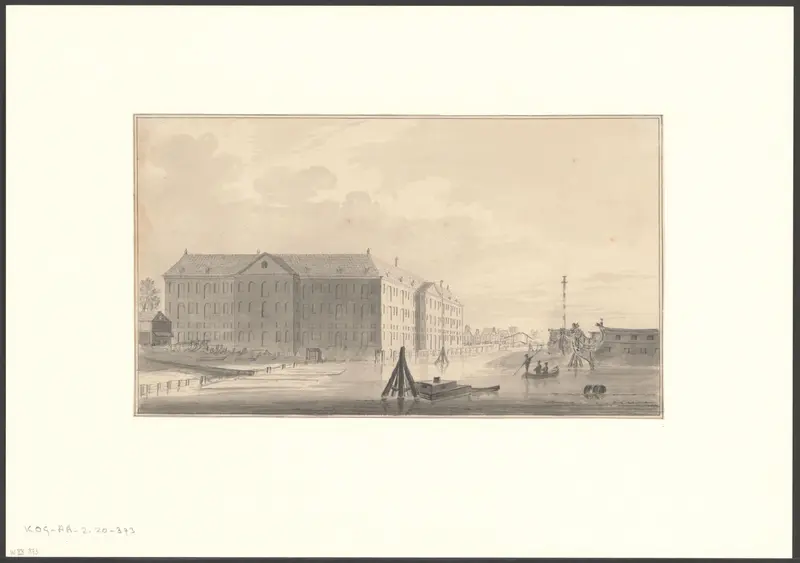 Gezicht op 's Lands Zeemagazijn aan de IJgracht Wall Art by Unknown - High-Resolution Digital Print