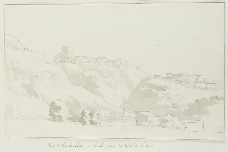 Gezicht op Scaletta op Sicilië nabij de kust Wall Art by Louis Ducros - High-Resolution Digital Print