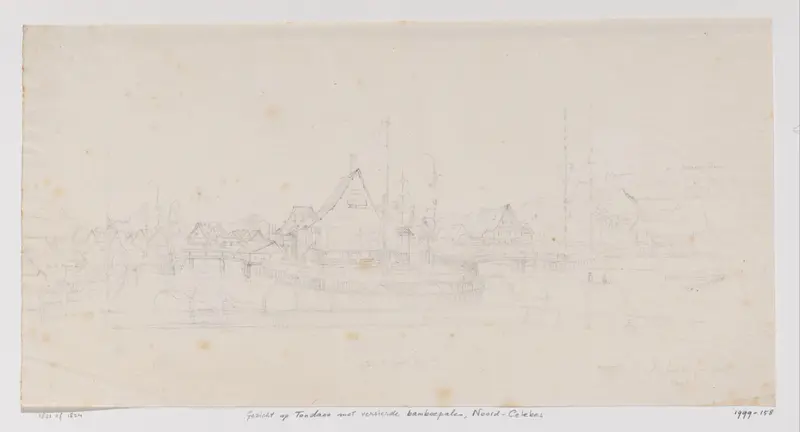 Gezicht op Tondano met versierde bamboepalen, Noord-Celebes Wall Art by Adrianus Johannes Bik - High-Resolution Digital Print