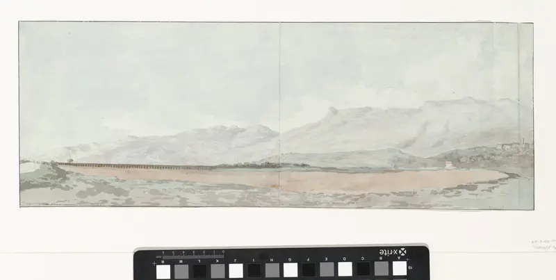 Gezicht op Traëtta en aquaduct bij voormalige Minturnes en rivier Garigliano Wall Art by Louis Ducros - High-Resolution Digital Print