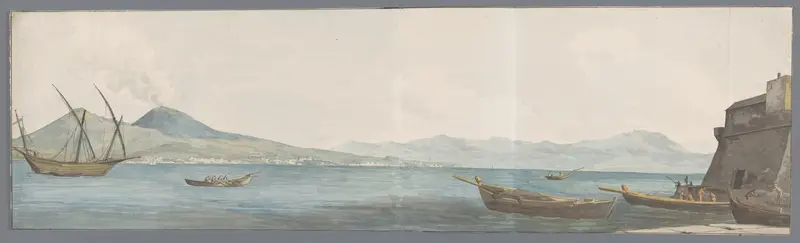 Gezicht op Vesuvius en kust van Portici vanaf hoek van Castel dell'Ovo Wall Art by Louis Ducros - High-Resolution Digital Print