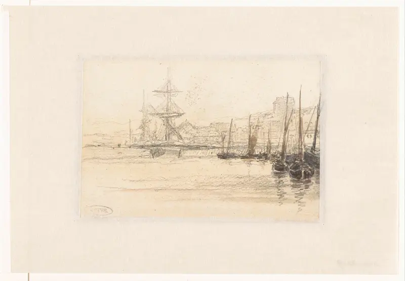 Gezicht op vissershaven van Honfleur, met grote schepen op de achtergrond Wall Art by Carel Nicolaas Storm van 's-Gravesande - High-Resolution Digital Print