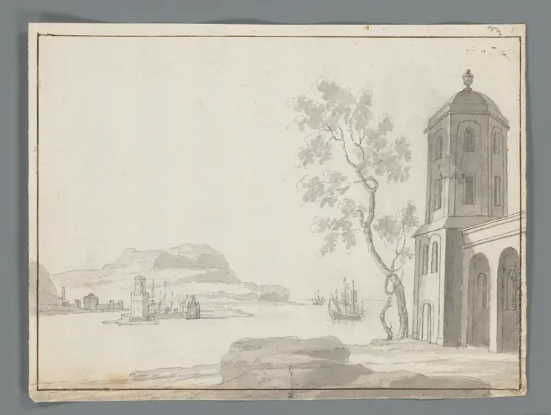 Gezicht op water met schepen en kustplaatsen Wall Art by Matthijs Balen (1684-1766) - High-Resolution Digital Print