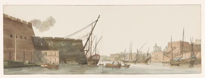 Gezicht op werf in haven van galei schepen te Malta Wall Art by Louis Ducros - High-Resolution Digital Print