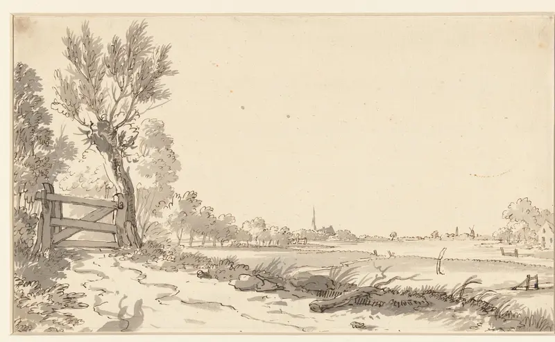 Gezicht over een vlak landschap Wall Art by unknown - High-Resolution Digital Print