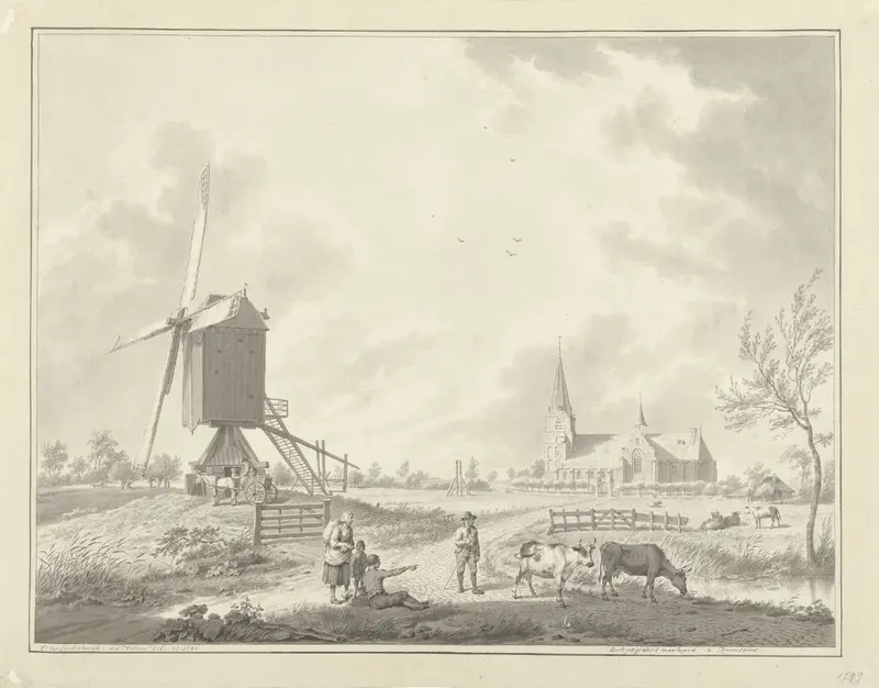 Gezicht over het moolepad op de kerk van Raamsdonk Wall Art by Cornelis van Cuylenburgh (II) - High-Resolution Digital Print