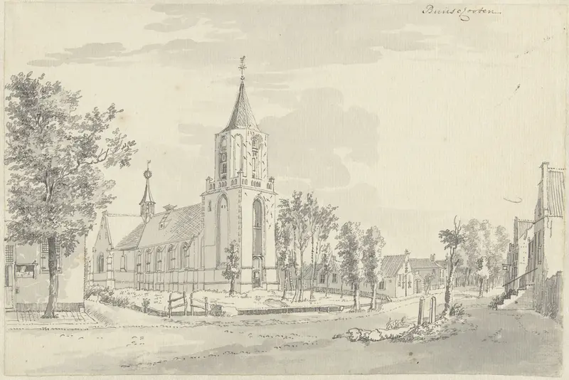 Gezicht te Bunschoten, met de kerk Wall Art by Unknown - High-Resolution Digital Print