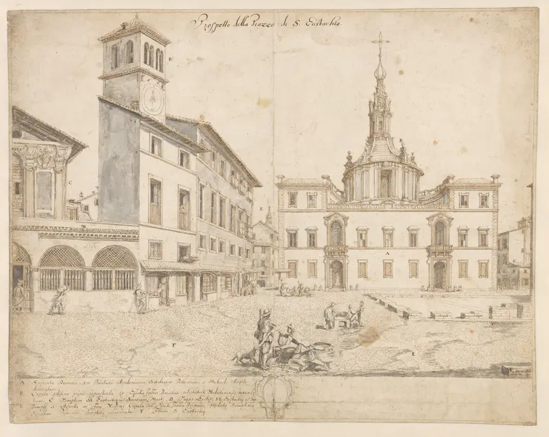 Gezicht te Rome van de Piazza S. Eustachio Wall Art by Lievin Cruyl - High-Resolution Digital Print
