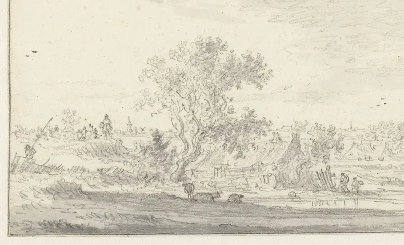 Gezicht van een dijk over landschap met boerenwoningen Wall Art by Jan van Goyen - High-Resolution Digital Print