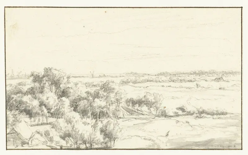 Gezicht vanaf de duinen over uitgestrekt landschap Wall Art by anonymous - High-Resolution Digital Print